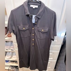 NWT Loft Ponte Black shift dress gold buttons - soft ponte fabric size 12